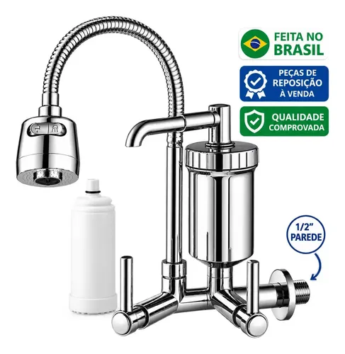 Torneira Com Filtro Com Purificador Agua Bica Flexível Gourmet para Cozinha Parede Luxo Chuveirinho 2 Modos de Jatos A Mais Vendida