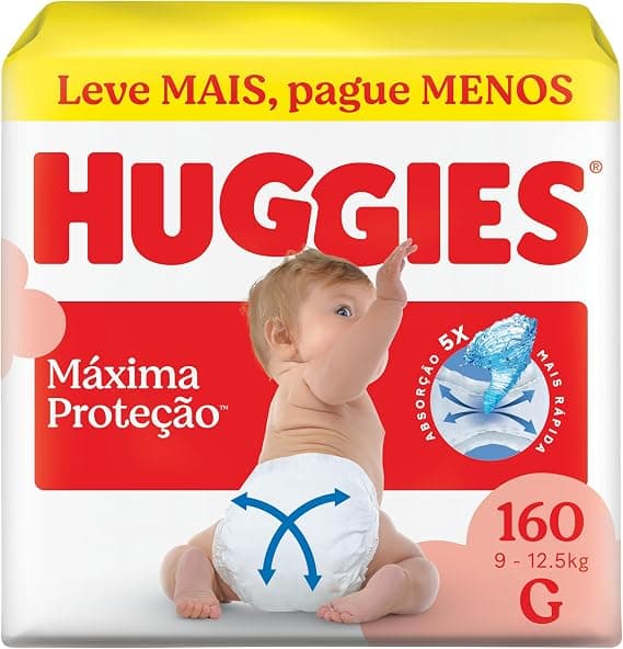 Fralda Descartável Huggies Máxima Proteção Tamanho G 160 unidades – aberta com tecnologia Xtra-Flex, canais em X que se adaptam aos movimentos e máxima proteção | Amazon.com.br